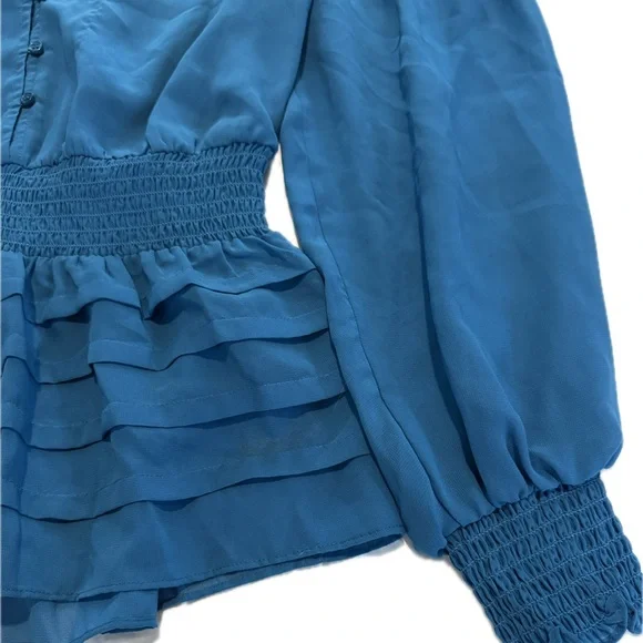 Guess Teal V-Neck Blouse Sz Small - Picture 3 of 9